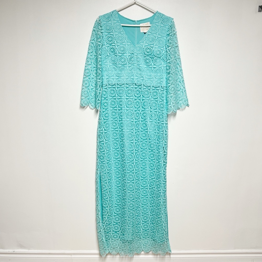 New Sail To Sable Tourquoise Blue V neck bell sleeve maxi dress Sz S